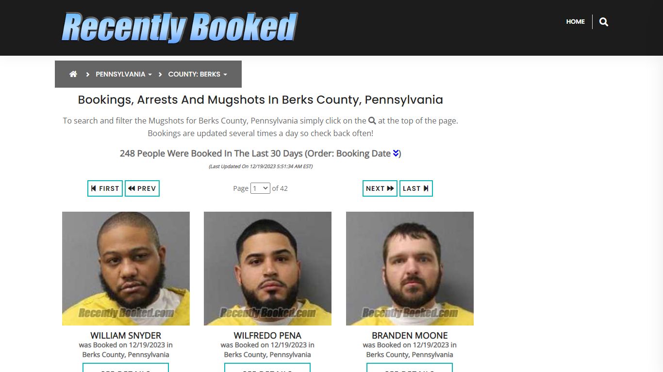 Bookings, Arrests and Mugshots in Berks County, Pennsylvania