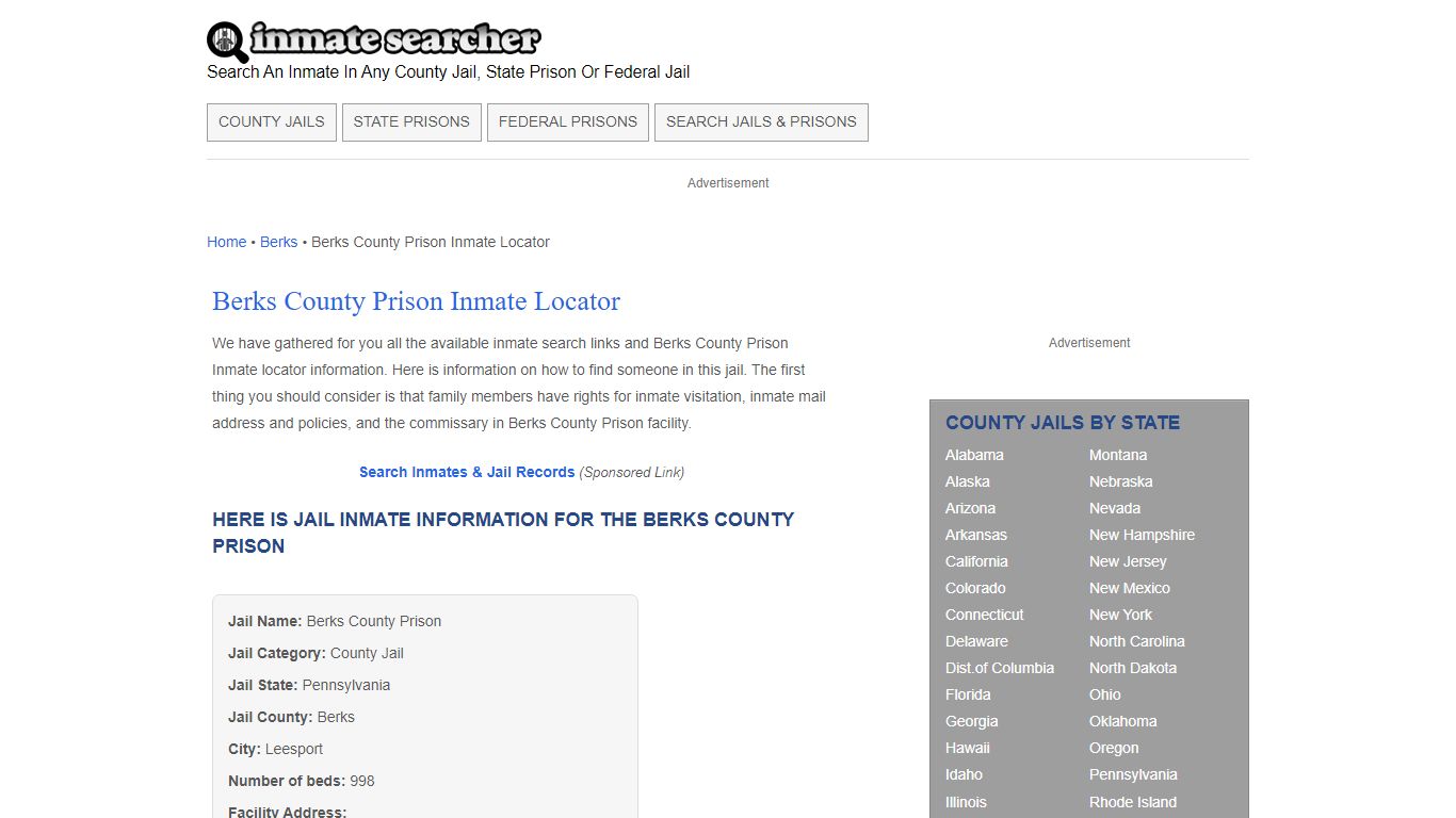 Berks County Prison Inmate Locator - Inmate Searcher